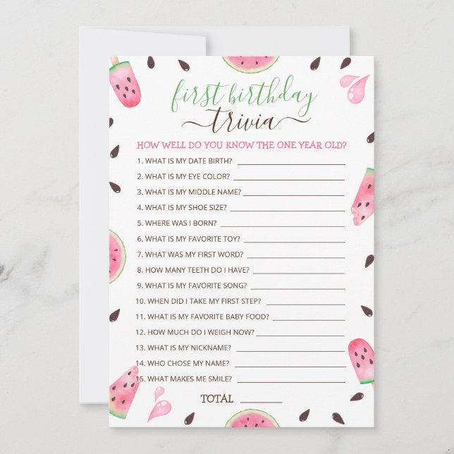 Cartão De Festividades Melancia Um Num Jogo De primeiro aniversario Melão (Frente)