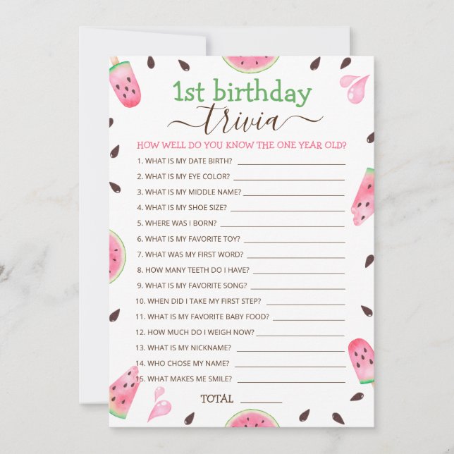 Cartão De Festividades Melancia Um Num Jogo De primeiro aniversario Melão (Frente)