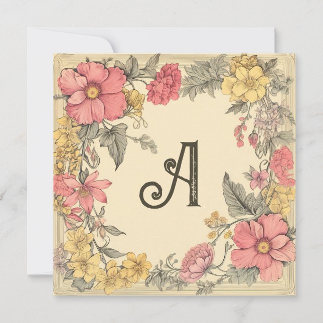 Cartão De Festividades Melão Rosa, Creme, & Amarelo: Notecards Monogramas (Frente)