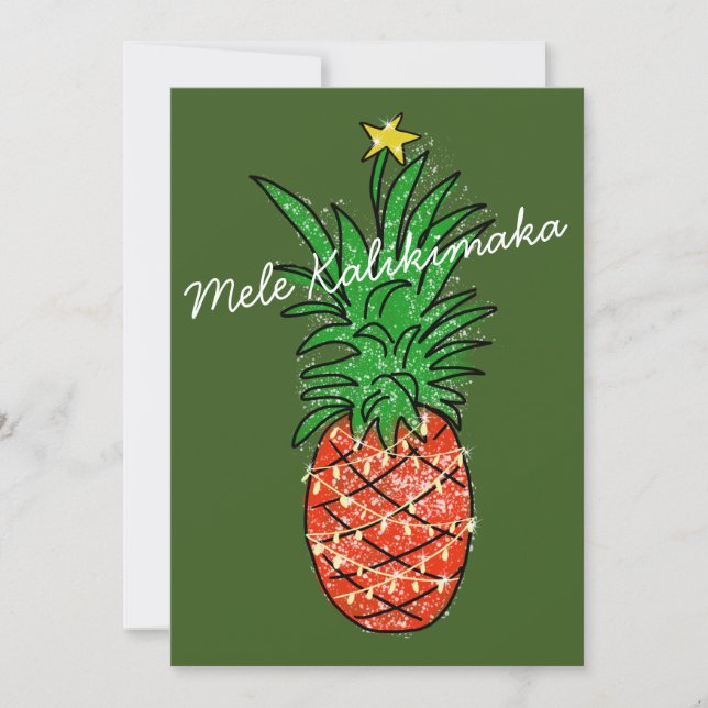 Cartão De Festividades Mele Kalikimaka Abacaxi Tropical com Luzes (Frente)