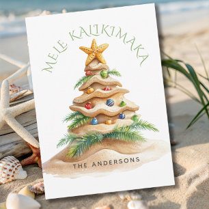 Cartão De Festividades Mele Kalikimaka Árvore de Natal na Praia Havaiana