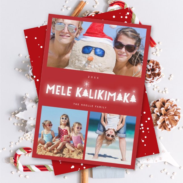 Cartão De Festividades Mele Kalikimaka Brilha 3 Fotografia Colagem Natal (Criador carregado)