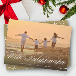 Cartão De Festividades Mele Kalikimaka Classic Script Christmas Photo<br><div class="desc">Mele Kalikimaka Classic Elegant Script Christmas Photo Holiday Card. More design edit options available within the custom product page. Background color can be changed. Add your own photos and text. Easy to personalize on your own. Designed by fat*fa*tin. Easy to customize with your own text, photo or image. For custom...</div>