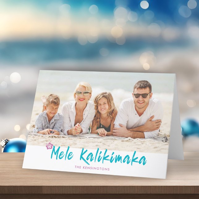 Cartão De Festividades Mele Kalikimaka Foto Tropical do Havaí (Mele Kalikimaka Tropical Hawaiian Christmas Photo Holiday Card)