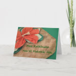 Cartão De Festividades Mele Kalikimaka Hau`oli Makahiki Hou<br><div class="desc">A Hawaiian gift box. The gift boxes are popular for year around gift giving. The Hawaii box is decorated in red and green for the holidays. These boxes are made of strands of lauhala or coconut leaves. they are decorated with anything a person feels represents Hawaii and her culture. They...</div>
