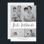 Cartão De Festividades Mele Kalikimaka Modern Brush Script Collage Foto<br><div class="desc">Este cartão com fotos elegante e na moda de feriado certamente vai espalhar alegria este ano! Apresentando um sentimento alegre em uma escrita de pincel com uma textura de pincel que diz "Mele Kalikimaka" Personalize o texto no fundo e as fotos com sua própria. Vem com um clássico padrão vermelho...</div>