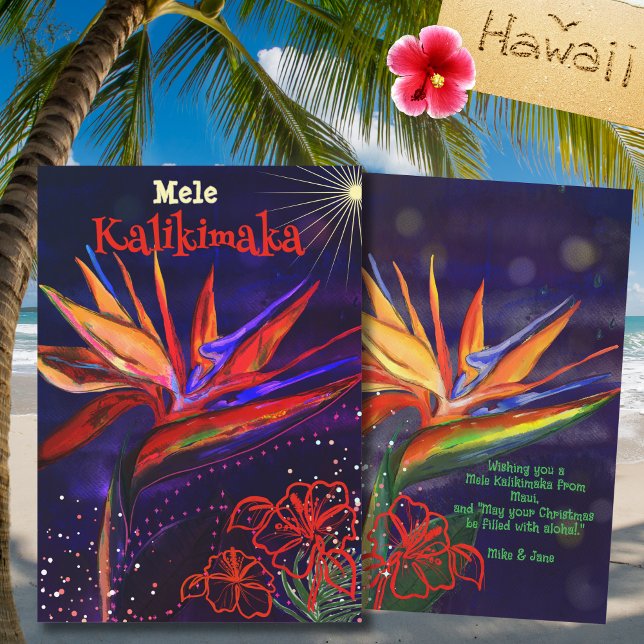 Cartão De Festividades Mele Kalikimaka Pássaro do Paraíso Havaiano (Mele Kalikimaka Bird of Paradise Hawaiian Holiday Card)