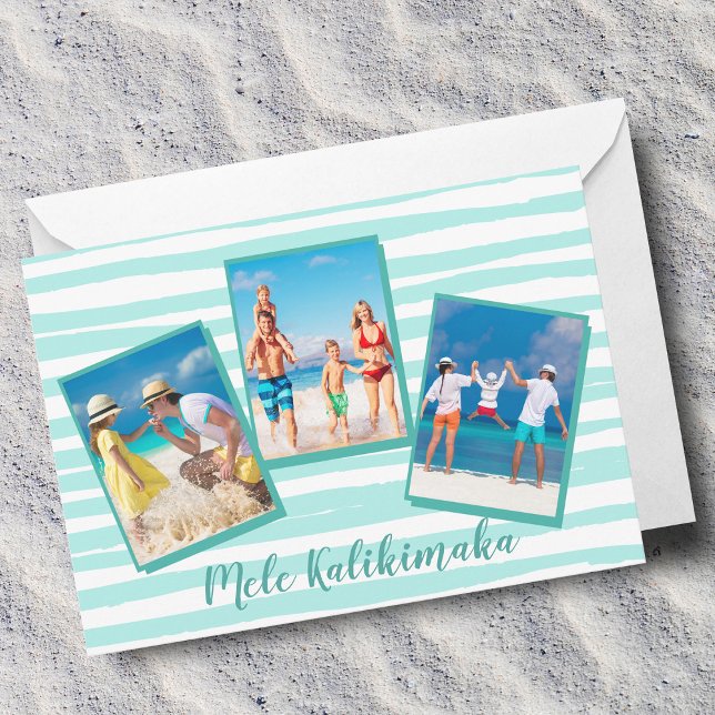 Cartão De Festividades Mele Kalikimaka Praia Foto Chic Teal (Criador carregado)