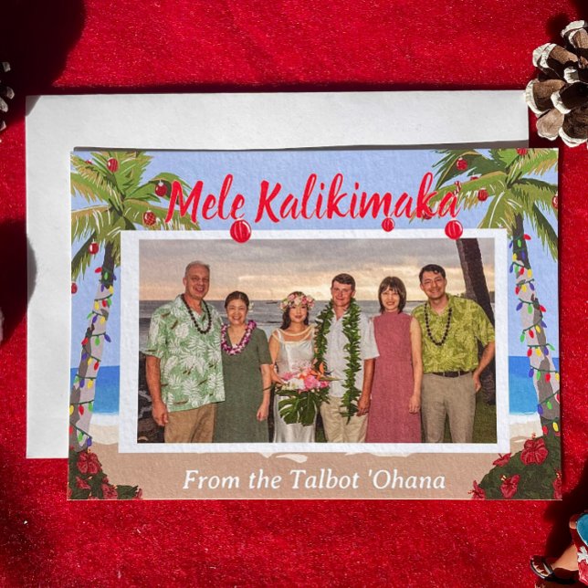Cartão De Festividades Mele Kalikimaka Praia Havaiana Foto Personalizada (Criador carregado)