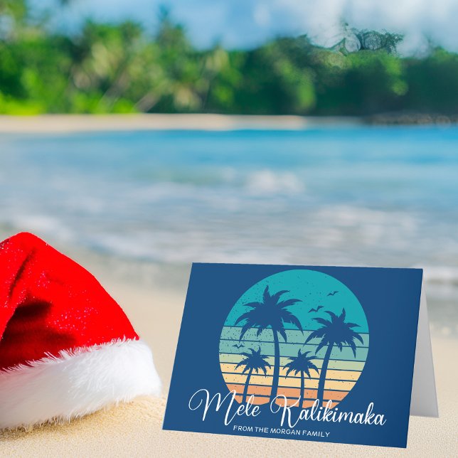 Cartão De Festividades Mele Kalikimaka Praia Tropical Sunset Natal (Criador carregado)
