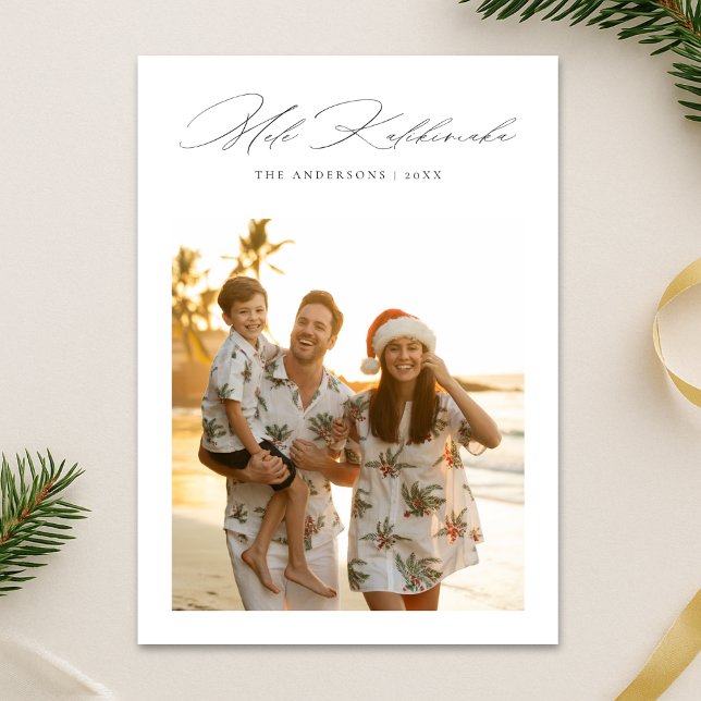 Cartão De Festividades  Mele Kalikimaka Script Tropical Family Photo (Criador carregado)