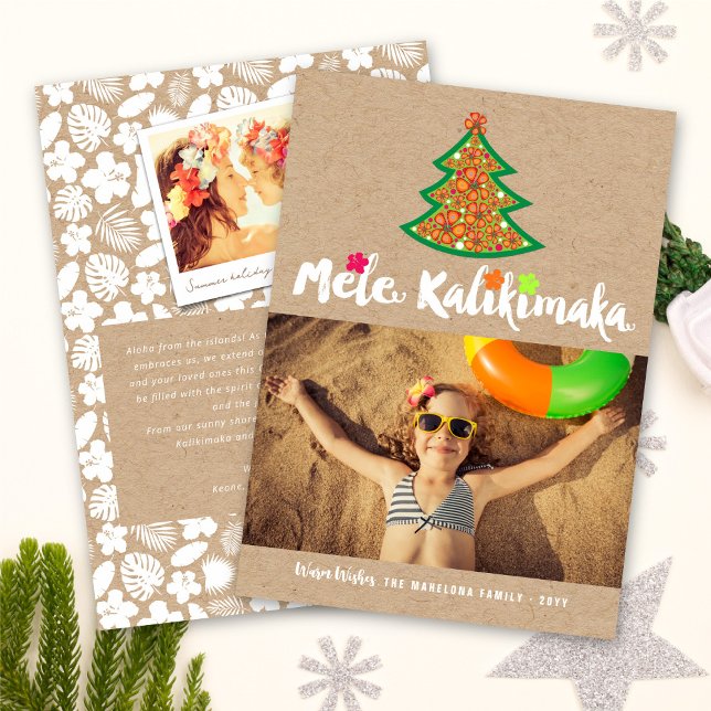 Cartão De Festividades Mele Kalimaka Hibiscus Christmas Tree Kraft Foto (Criador carregado)