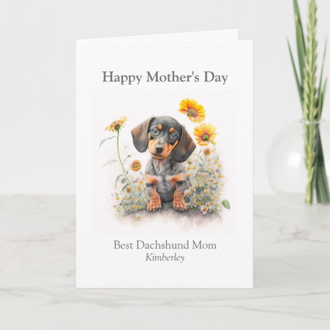 Cartão De Festividades Melhor Cão Mãe Pet Dachshund Florals Personalizado (Frente)