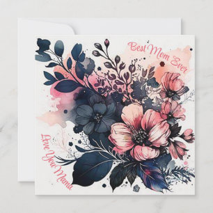Cartão De Festividades Melhor Mãe de Todos os Tempos Aquarela Floral