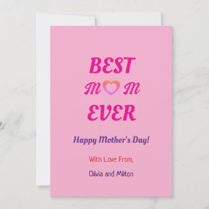 Cartão De Festividades Melhor Mãe de Todos os Tempos Coração Rosa Simples