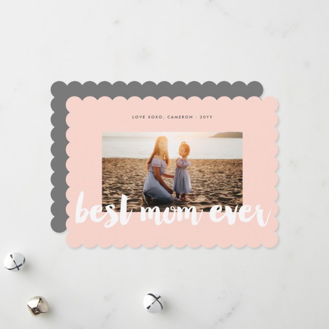 Cartão De Festividades Melhor Mãe, Escova Branca, Script Foto Moderna (Frente/Verso In Situ)