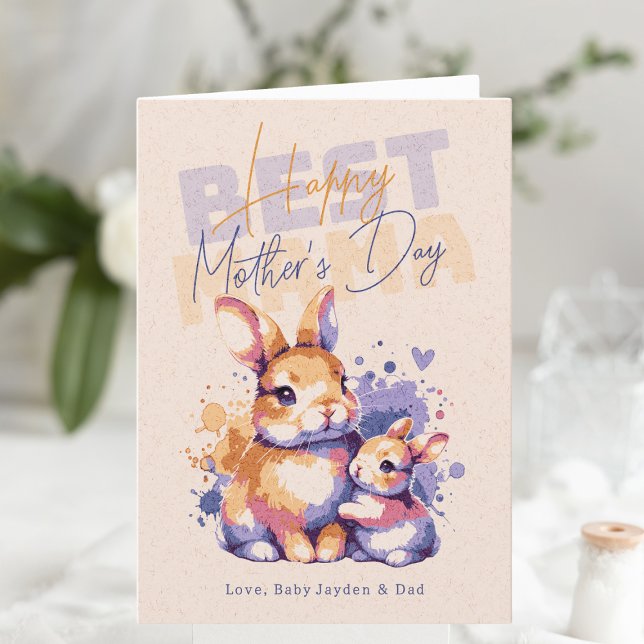 Cartão De Festividades Melhor Mamãe Coelha Dia das Mães Personalizado (Best Mama Rabbit Personalized Mother's Day Holiday Card
)