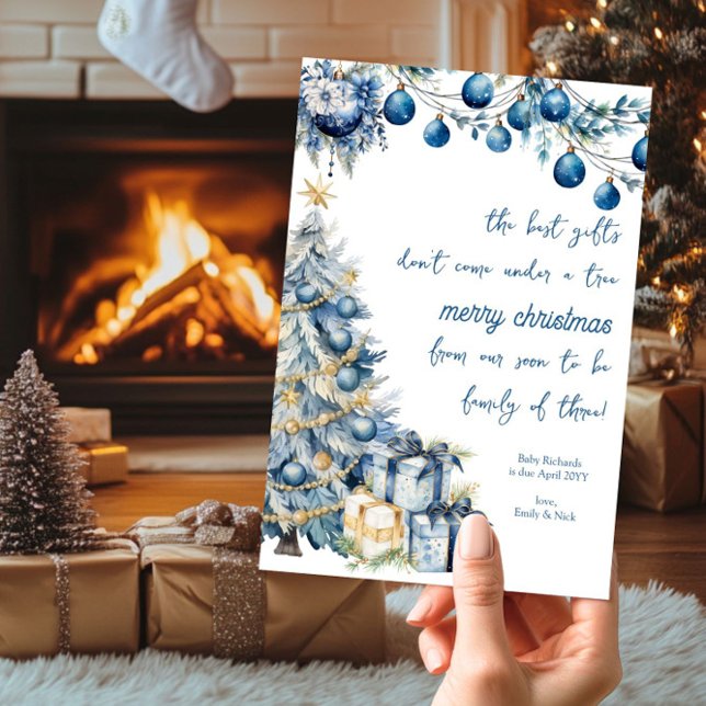 Cartão De Festividades Melhores presentes Natal Azul Gravidez (Best Gifts - Blue Christmas Card Pregnancy Announcement by Darling & May)