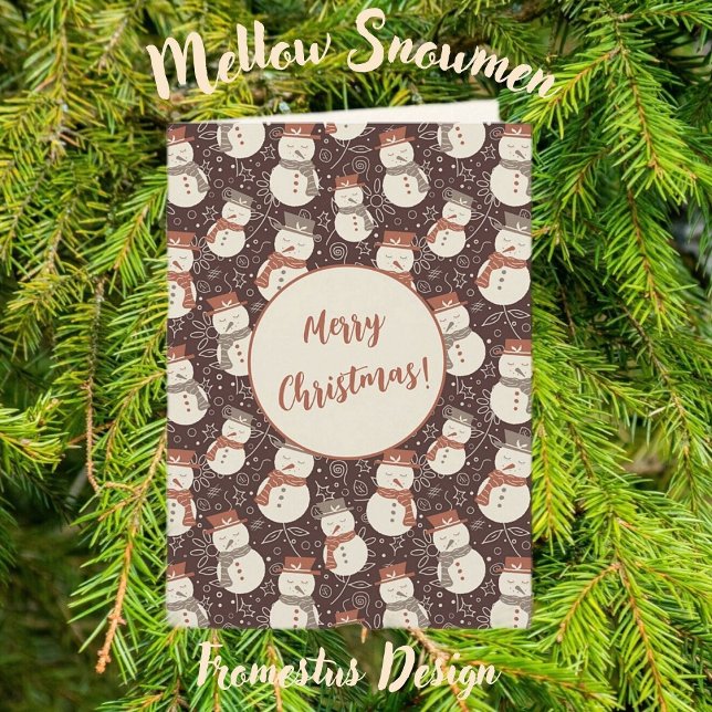 Cartão De Festividades Mellow Snowmen - Feliz Natal! Vermelho editável v1 (Criador carregado)