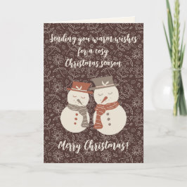 Cartão De Festividades Mellow Snowmen - Feliz Natal! Vermelho editável v3