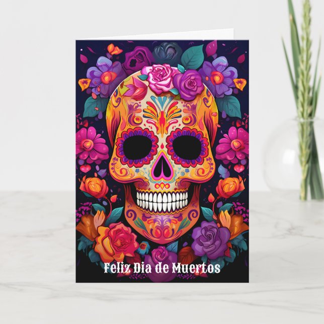 Cartão De Festividades 🌹 Memória Vibrante: Um Tributo Día de Muertos 🌹 (Frente)