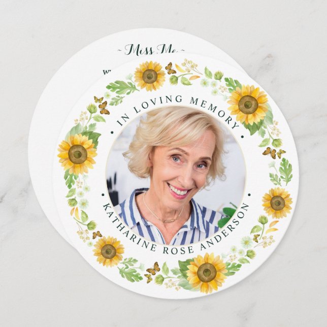 Cartão De Festividades Memorial Sunflower Photo Funeral Prayer Card (Frente/Verso)