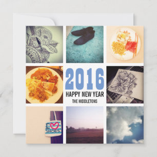 Cartão De Festividades Memórias Colagem de Fotos Instagram 2016 Azul Bran