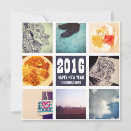 Cartão De Festividades Memórias Colagem de Fotos Instagram Azul de Marinh