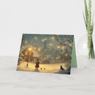 Cartão De Festividades Menina andando no costume da neve