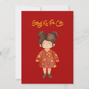 Cartão De Festividades Menina Chinesa com Coque Gong Xi Fa Cai
