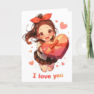 Cartão De Festividades Menina de animação de amor doce