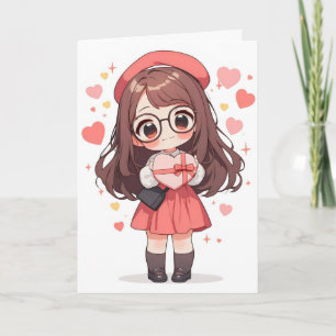 Cartão De Festividades Menina de Anime Chibi Apaixonada