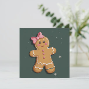 Cartão De Festividades Menina de Biscoito de Natal Laço Rosa Coquette