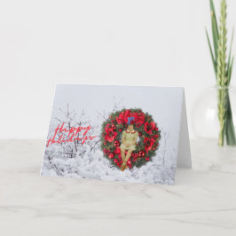 Cartão De Festividades Menina de Natal Caprichosa Vintage