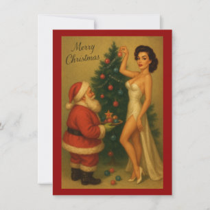 Cartão De Festividades Menina de Natal Vintage dos Anos 1950 Decorando co