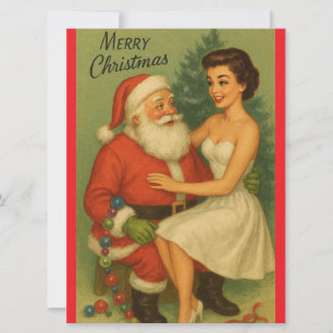 Cartão De Festividades Menina de Natal Vintage dos Anos 50 Decorando a Ár