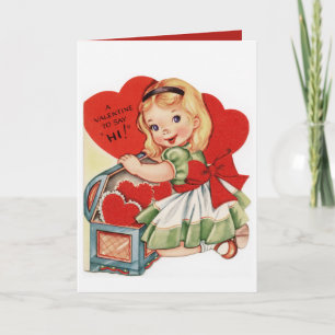 Cartão De Festividades Menina dos namorados do vintage