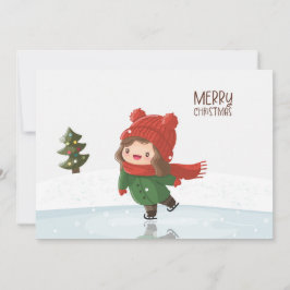 Cartão De Festividades Menina Patinando no Gelo no Natal