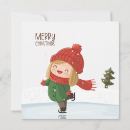 Cartão De Festividades Menina patinando no Natal
