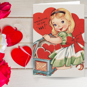 Cartão De Festividades Menina Retro Vintage Dia dos Namorados Personaliza