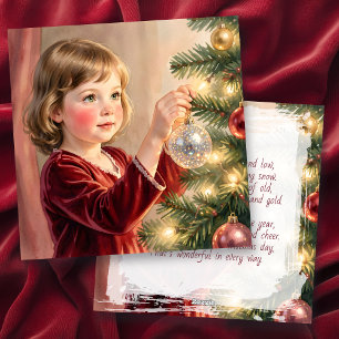 Cartão De Festividades Menina Vintage Nostálgica e Árvore de Natal