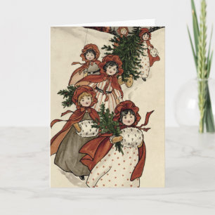 Cartão De Festividades Meninas com Holly e a Árvore de Natal