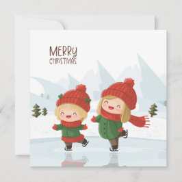 Cartão De Festividades Meninas patinando no Natal
