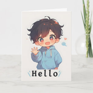 Cartão De Festividades Menino Anime Chibi Kawaii Olá