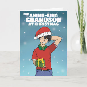 Cartão De Festividades Menino Anime Natal