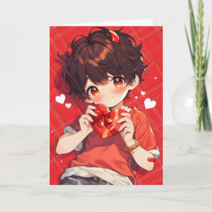 Cartão De Festividades Menino Diabo Anime Fofo Amor