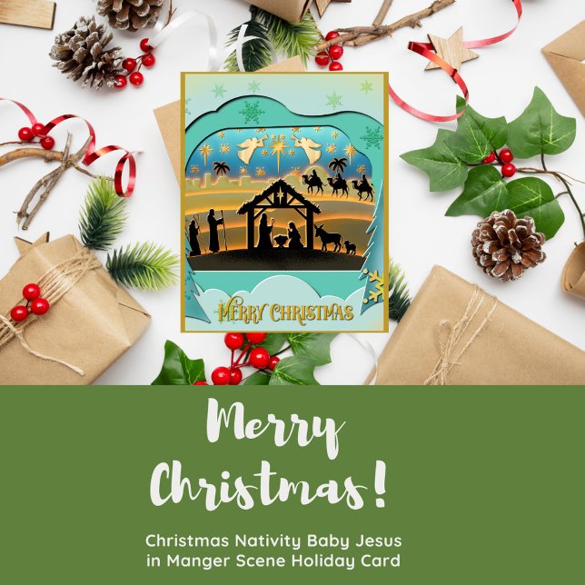 Cartão De Festividades Menino Jesus na Cena do Presépio de Natal (Criador carregado)