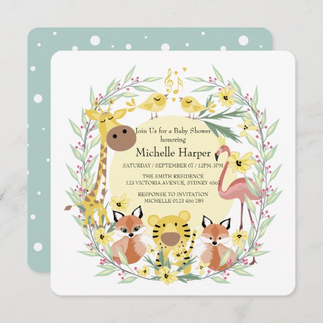 Cartão De Festividades Menino ou chá de fraldas de animais da selva. (Frente/Verso)