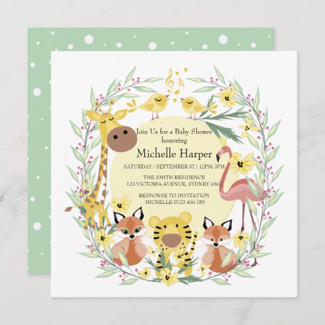 Cartão De Festividades Menino ou chá de fraldas de animais da selva. (Frente/Verso)