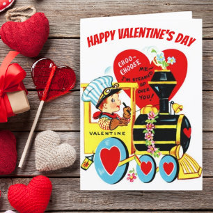 Cartão De Festividades Menino Retro Vintage no Trem no Dia dos Namorados